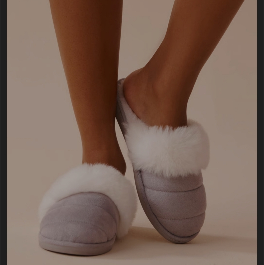 Suede And Faux Fur Slippers